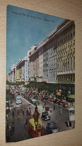 Antigua Postal Buenos Aires Diagonal Roque S. Peña Año 1956