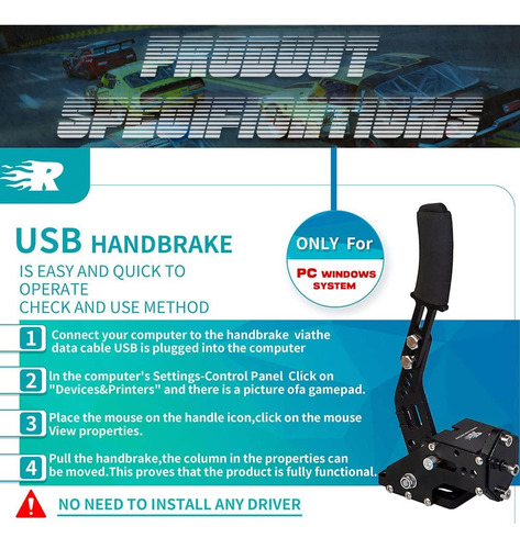 Cnraqr Pc Racing Game Freno De Mano Usb Para Sim De 16 Bits