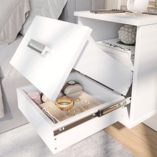 Oliart Mesa De Cabeceira Balli Suspensa 2 Gavetas Oculta Secreta Acabamento Brilhante Cor Branco