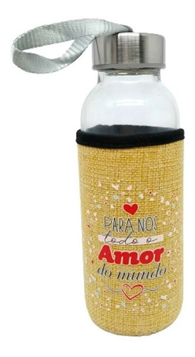 Imagem 3 de 6 de Garrafa De Vidro C/ Alça 300ml Academia Não Vaza Capa Brinde
