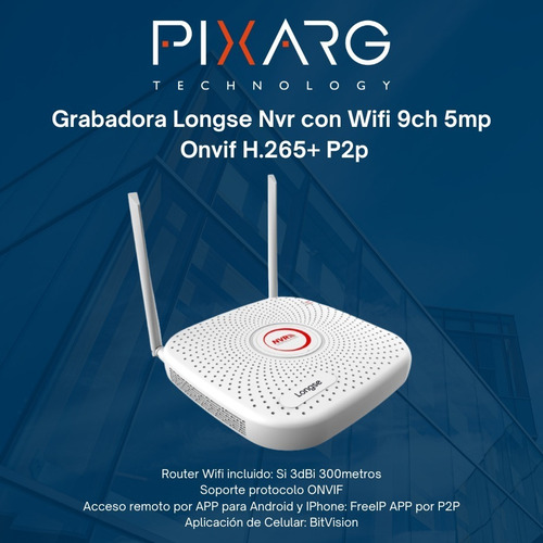 Imagen 2 de 7 de Grabador Nvr 9ch H/5mpx P2p H264/h265+ Onvif Wifi Con Fuente