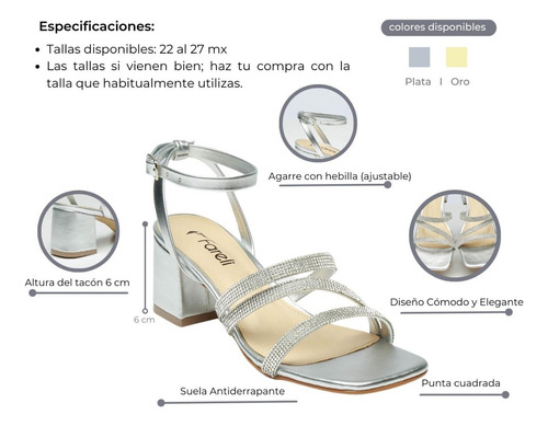Zapatillas Doradas Mujer De Tacón Cuadrado Plata Fareli
