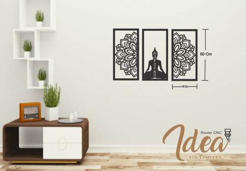 Cuadro Mandalas Corte Láser 60x30 Cm Negro Negro
