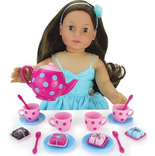 Doll Sized Rosa Y Azul 18 Pulgadas Muñeca Tea Set Y Postre I