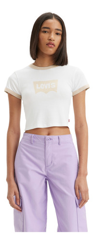 Polo Mujer Ringer Mini Logo Blanco Levis A3523-0067