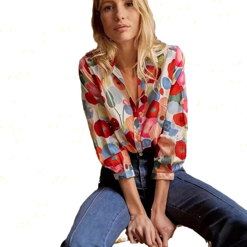 Blusa De Verano Con Solapa Y Botones De Talla Grande