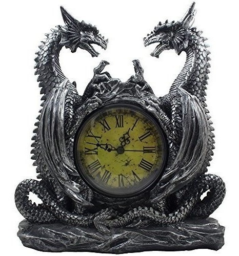 Mitico Dragon Duo Reloj De Mesa En Metalico Aspecto Y Car