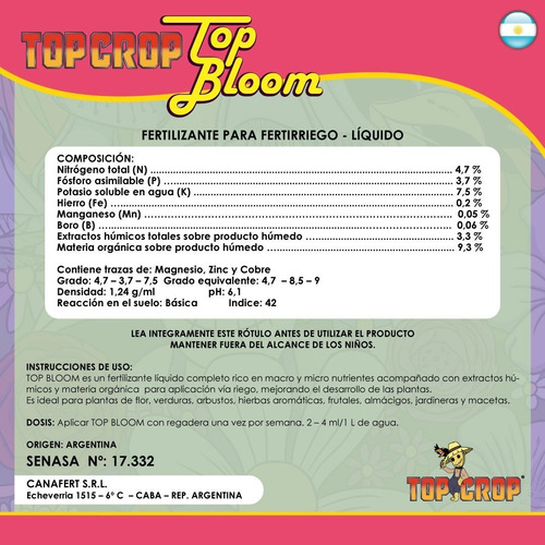 Top Crop Bloom Fertilizante Floración 1 Litro