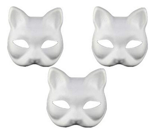 Kisangel 3 Pcs White Masks Diy Cat Half Animal Plain Masquer