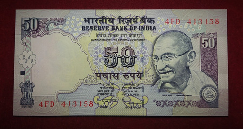 Billete 50 Rupias India 2011 Sin Circular Pick 97 W Ghandi 