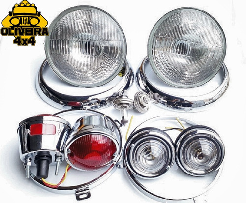Imagem 2 de 10 de Kit Farol Jeep Willys - F75 E Rural- Lanterna Aro Int E Ext