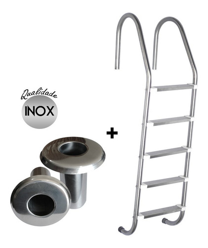 Escada Inox P/ Piscina 5 Degraus+chumbador Inox 