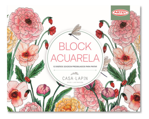 Block Acuarela | 32x 25 Cm | 12 Diseños Predibujados | Artel