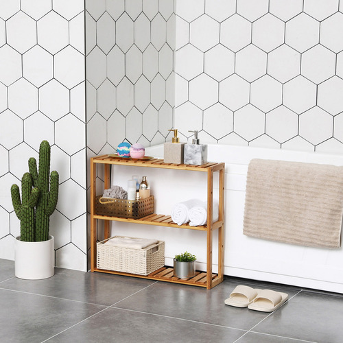 Songmics Estantería De Pie Baño 3 Niveles 60 X 15 X 54 Cm Color Marrón Claro