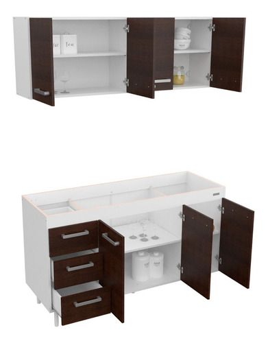 Combo Cocina Bajo Mesada Alacena 140 Cm Chocolate 10145 Color Chocolate - 10145