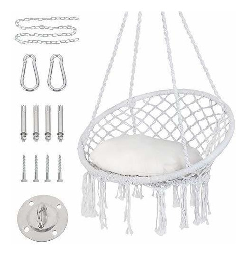 Hamaca Colgante Macramé Columpio Con Cojín