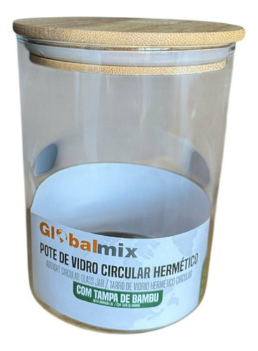Pote De Vidro Circular Hermético Multiuso Com Tampa De Bambu Cor Transparente