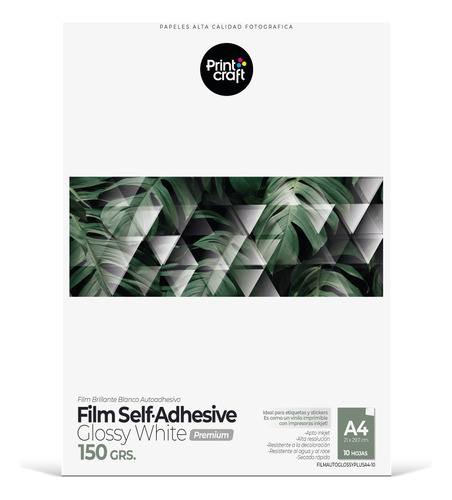 Film Autoadhesivo A3 Glossy Blanco Plus Resiste Agua Frasco 