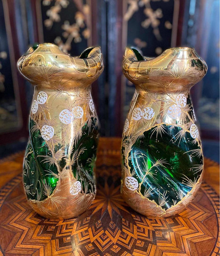 Par De Vasos Em Cristal De Murano Veneziano Verde (Usado)