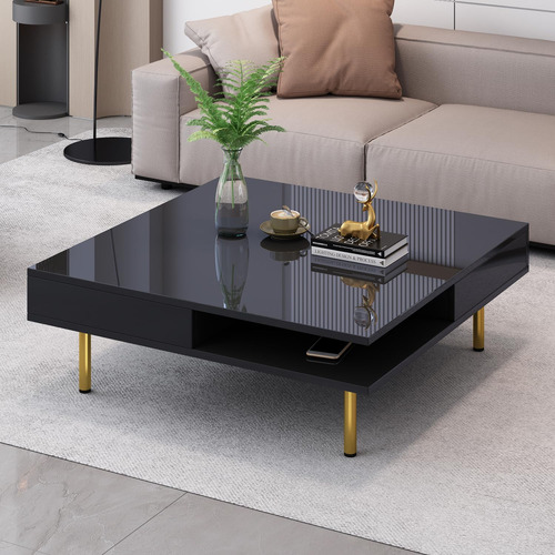 On-trend Exquisita Mesa De Centro De Alto Brillo Con 4 Patas