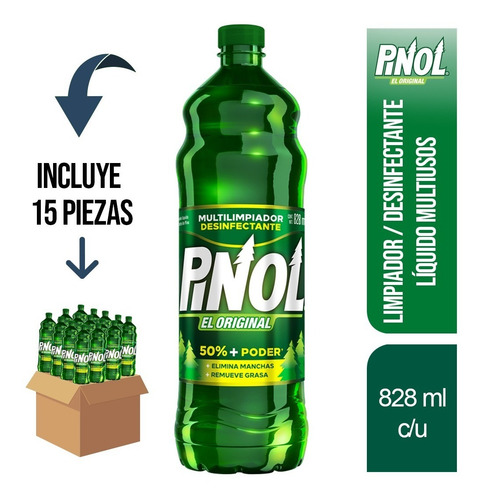 15 Pz Pinol Limpiador/ Desinfectante Líquido Multiusos 828ml
