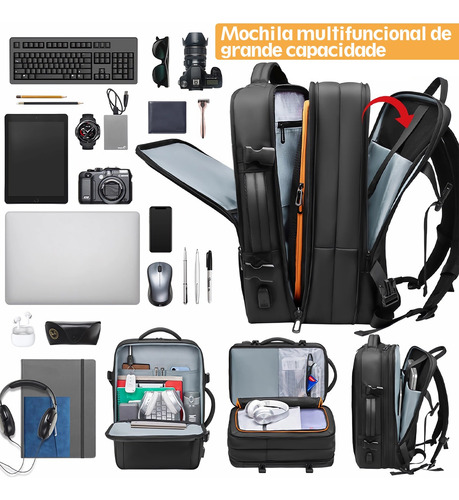 Mochila Masculina Executiva Expansível Para Viagem 45l