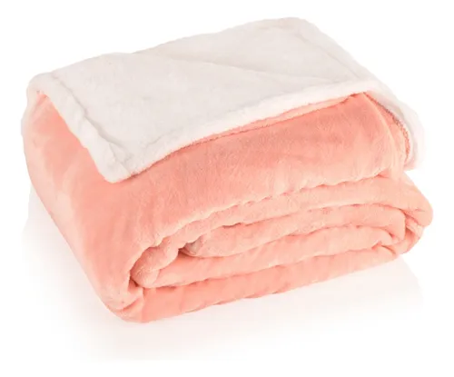 Frazada Reversible Polar Corderito Microfibra 1 Plaza Color Salmón