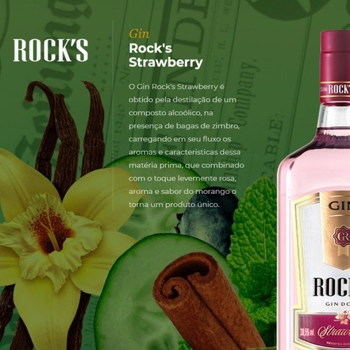 Kit Gin Rock's Seco + Gin Rock's Strawberry 1000ml Cada Strawberry E Tradicional