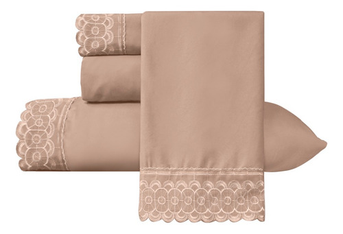 Juego De Sabanas Individual Tabaco Bordadas Elefantito Color Marrón Claro Diseño De La Tela Liso