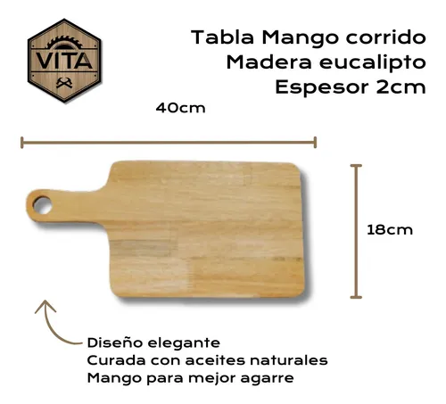 Tabla Mango Corrido Rectangular 40x18 Cm Madera Eucalipto