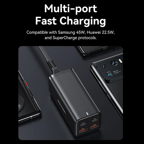 Cargador Enchufe Usb C Adaptador 4 Puertos 100w Pd Blanco Vention FBSWG