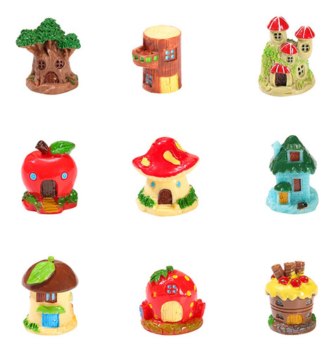 Figuras De Casa En Forma De Árbol, 9 Unidades/set, Miniestat