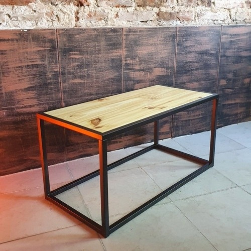 Imagen 2 de 5 de Mesa Ratona Industrial 80x40x45cm Hierro Madera Laqueada