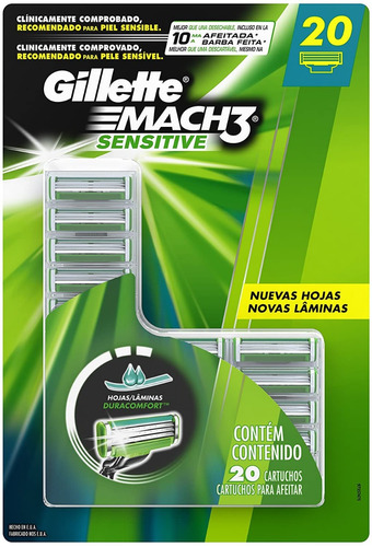 Gillette Cartuchos Mach3 Sensitive 20 Piezas Rastrillos 