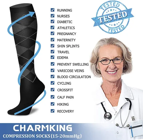 8 Pares Calcetines Medias Compresión 15-20 Mmhg Unisex 8 Pares Calcetines Medias Compresión 15-20 Mmhg Unisex