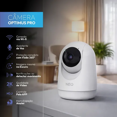 Câmera De Segurança Wi-Fi Inteligente Full HD 2K 360° Visão Noturna Optimus