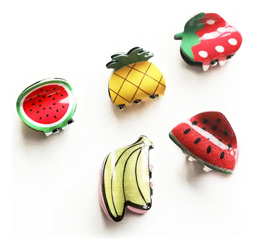 Set X5 Hebilla Broche De Pelo Frutas Acrilico 4x3,8cm