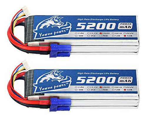 Yowoo 2 Uds.batería Lipo 4s 14.8v 5200mah 60c Con Conector E