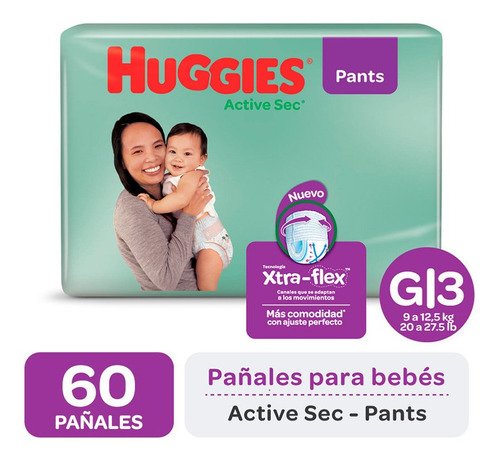 Pañales Huggies Active Sec Baby Pants Ultrapack G X 2 Un