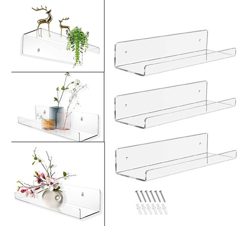 -3 Estantes Flotantes De Acrílico, Estante De Especias De Co