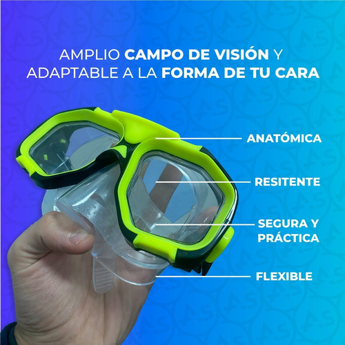 Imagen 4 de 6 de Equipo Kit Snorkel Profesional Mascara Antiparras Tubo