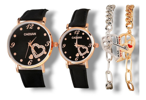 Set 2 Reloj Caballero Dama Pareja Color Negro Con Pulseras