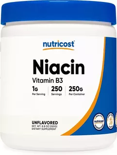 Nutricost Niacin Vitamina B3 1000mg 250gr 250 Serv Sabor Sin Sabor