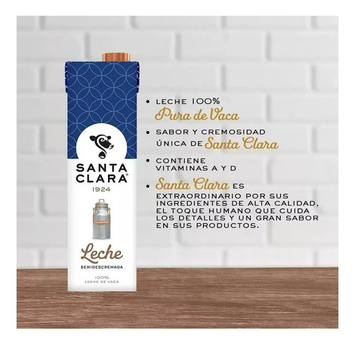 Leche Santa Clara Semidescremada 12 Piezas De 1lt C/u