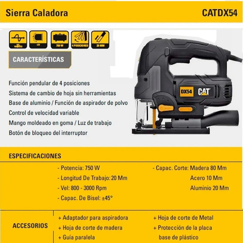 Imagen 5 de 12 de Sierra Caladora Pendular 750w 3000rpm Caterpillar Cat Dx54