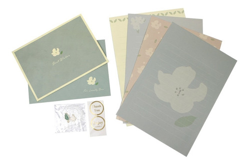 Kit 4 Papéis De Carta & 2 Envelopes Flor