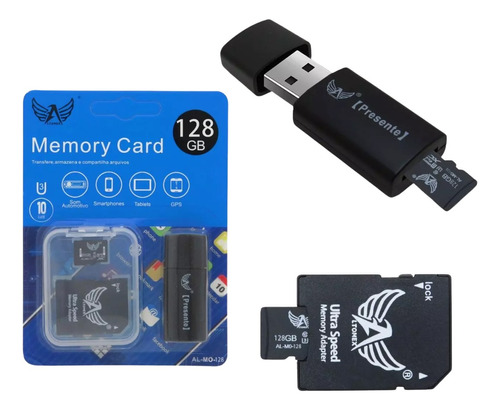 Cartão De Memória 128gb + Adaptador Sd + Pen Drive Altomex