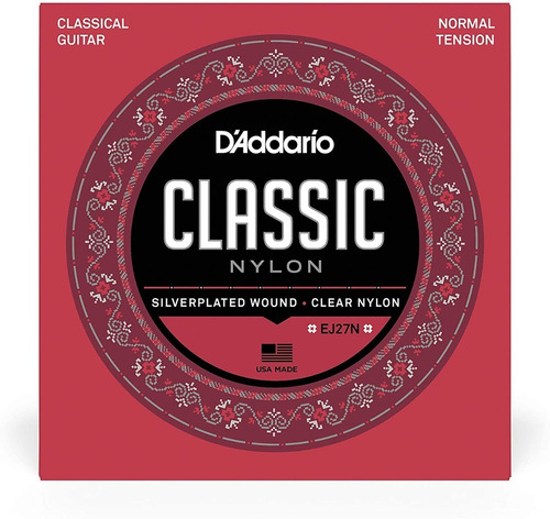 Encordado De Guitarra Clásica Criolla D'addario Ej27n Nylon