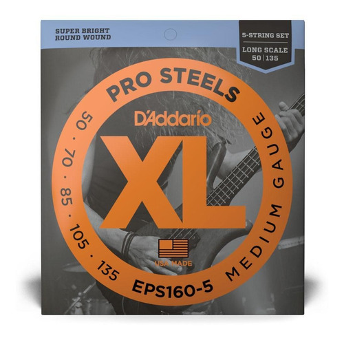 Encordoamento Baixo 5c .050 D'addario Xl Pro Steels Eps160-5