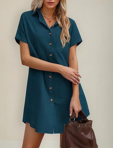 Verano Playa Cubrir Camisa Vestido Casual Mangas Cortas